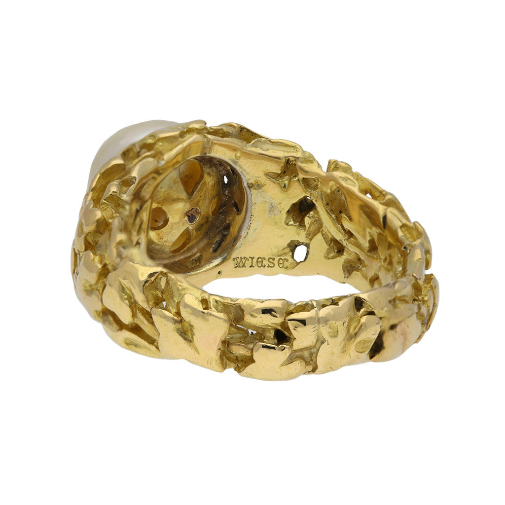 Wiese French Art Nouveau 18KT Yellow Gold Natural Pearl Ring back