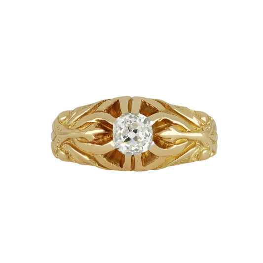 Art Nouveau 18KT Yellow Gold Diamond Ring front