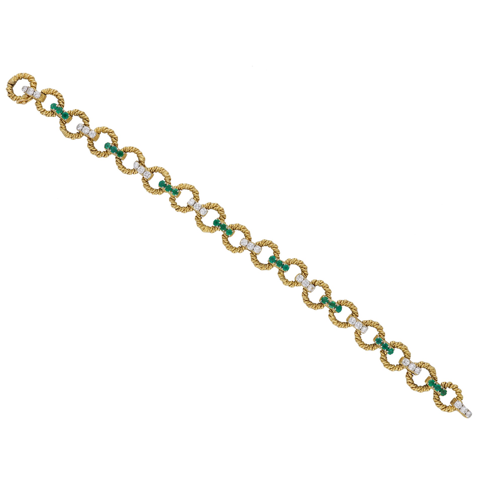 Boucheron Paris 1970s Platinum & 18KT Yellow Gold Emerald & Diamond Bracelet front