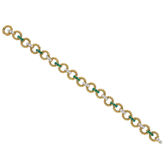 Boucheron Paris 1970s Platinum & 18KT Yellow Gold Emerald & Diamond Bracelet front
