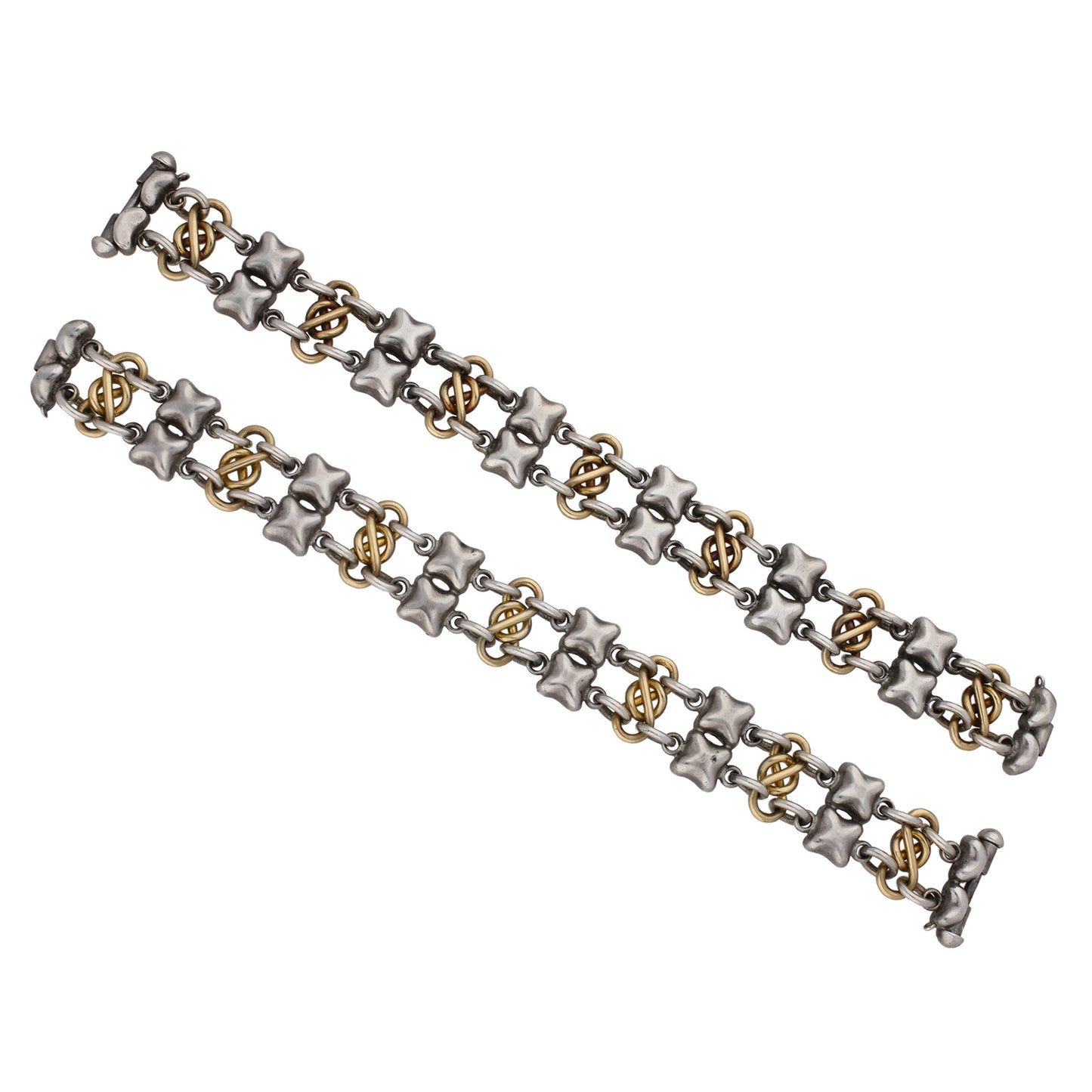 R. Lyon London Victorian Silver & 18KT Yellow Gold Bracelets front