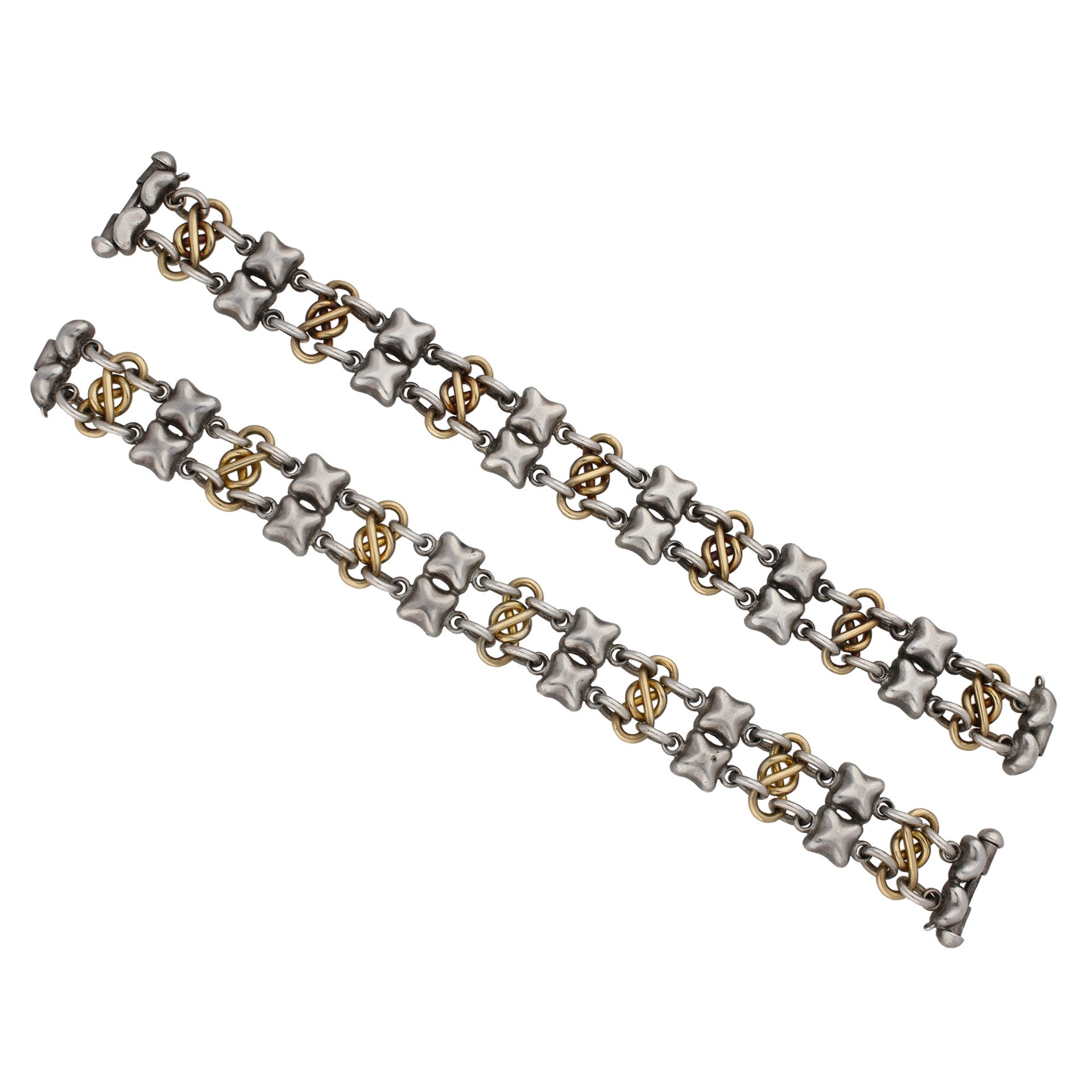 R. Lyon London Victorian Silver & 18KT Yellow Gold Bracelets front