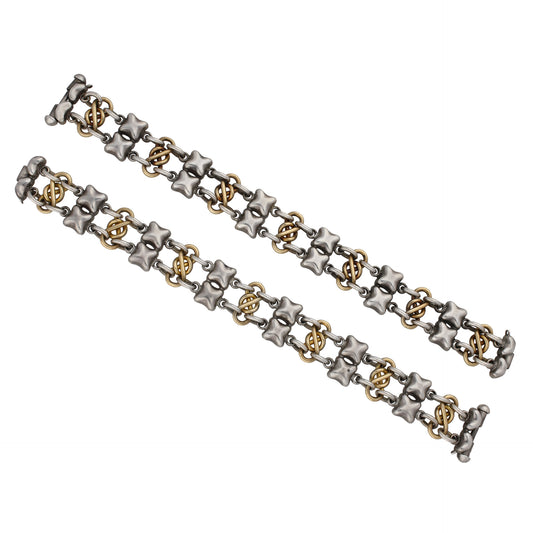 R. Lyon London Victorian Silver & 18KT Yellow Gold Bracelets front