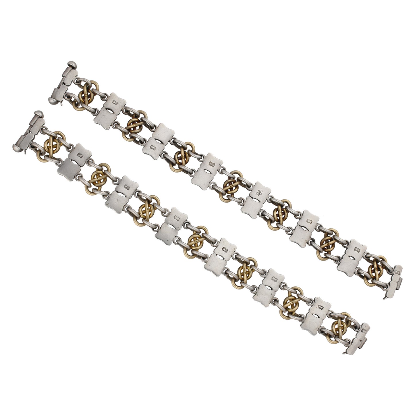 R. Lyon London Victorian Silver & 18KT Yellow Gold Bracelets back
