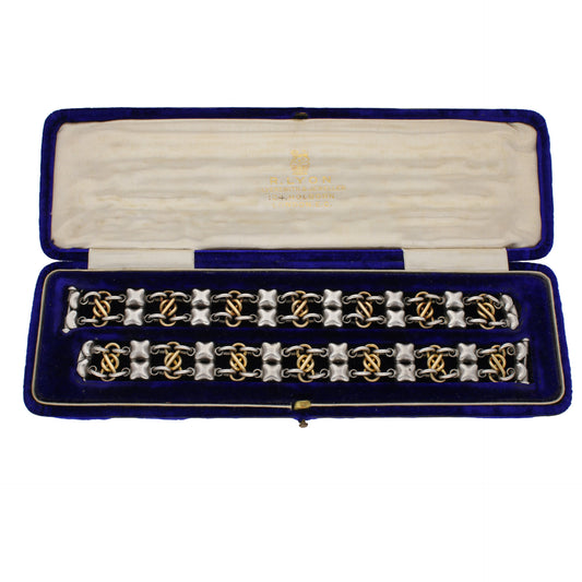 R. Lyon London Victorian Silver & 18KT Yellow Gold Bracelets in box