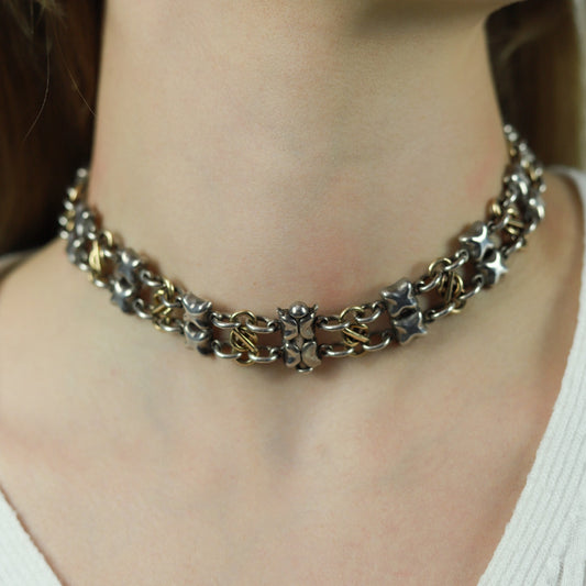 R. Lyon London Victorian Silver & 18KT Yellow Gold Bracelets on neck