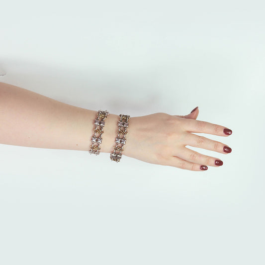 R. Lyon London Victorian Silver & 18KT Yellow Gold Bracelets on wrist