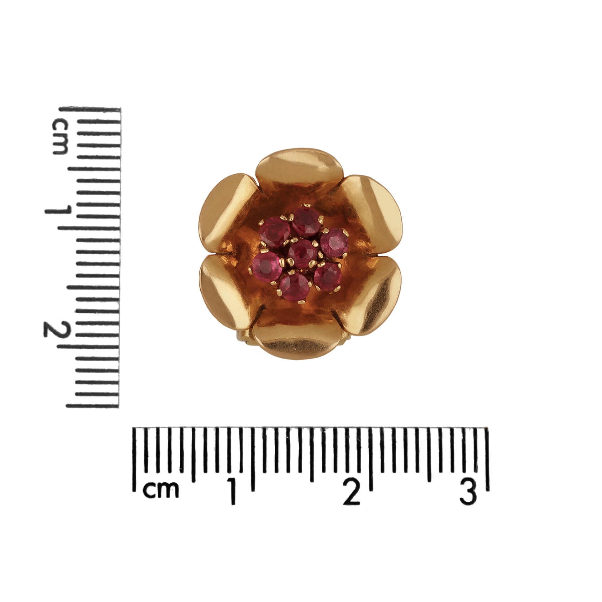 French 1940s 18KT Yellow Gold Ruby Earrings front