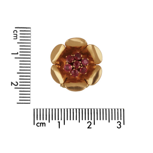 French 1940s 18KT Yellow Gold Ruby Earrings front