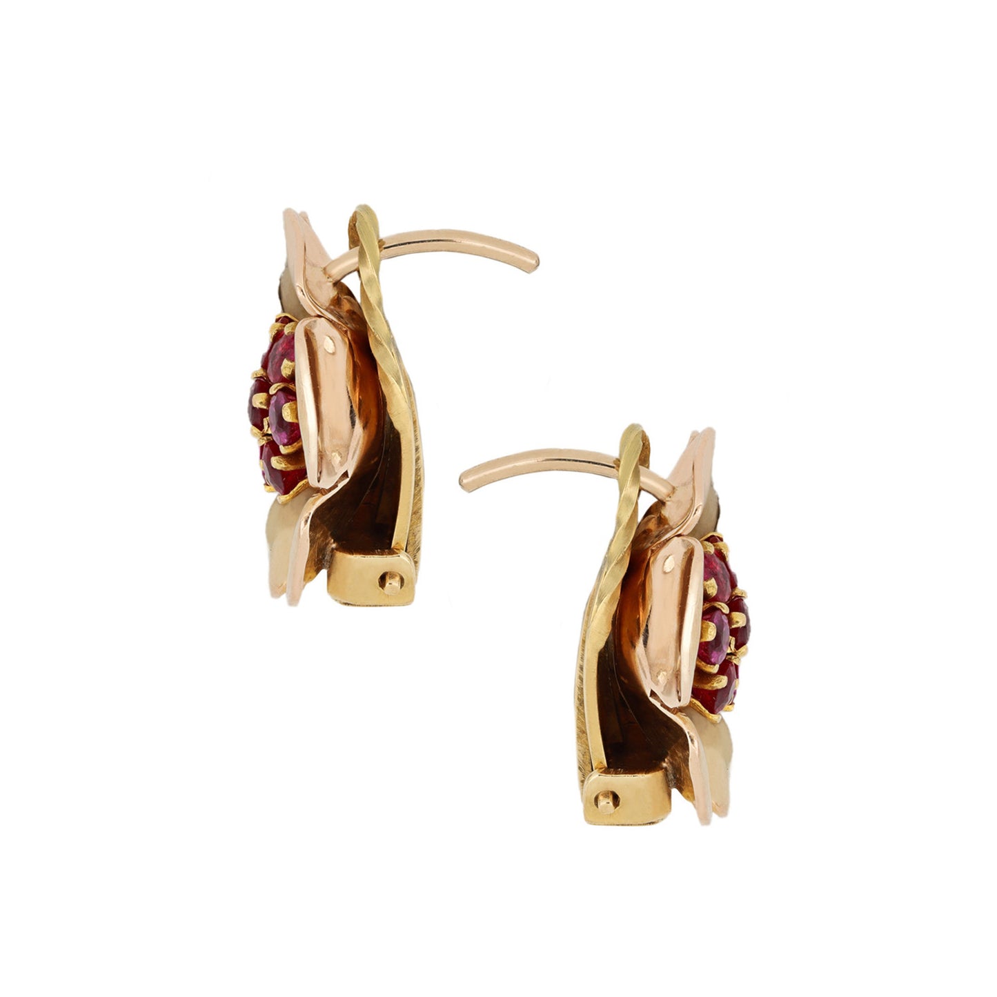 French 1940s 18KT Yellow Gold Ruby Earrings side