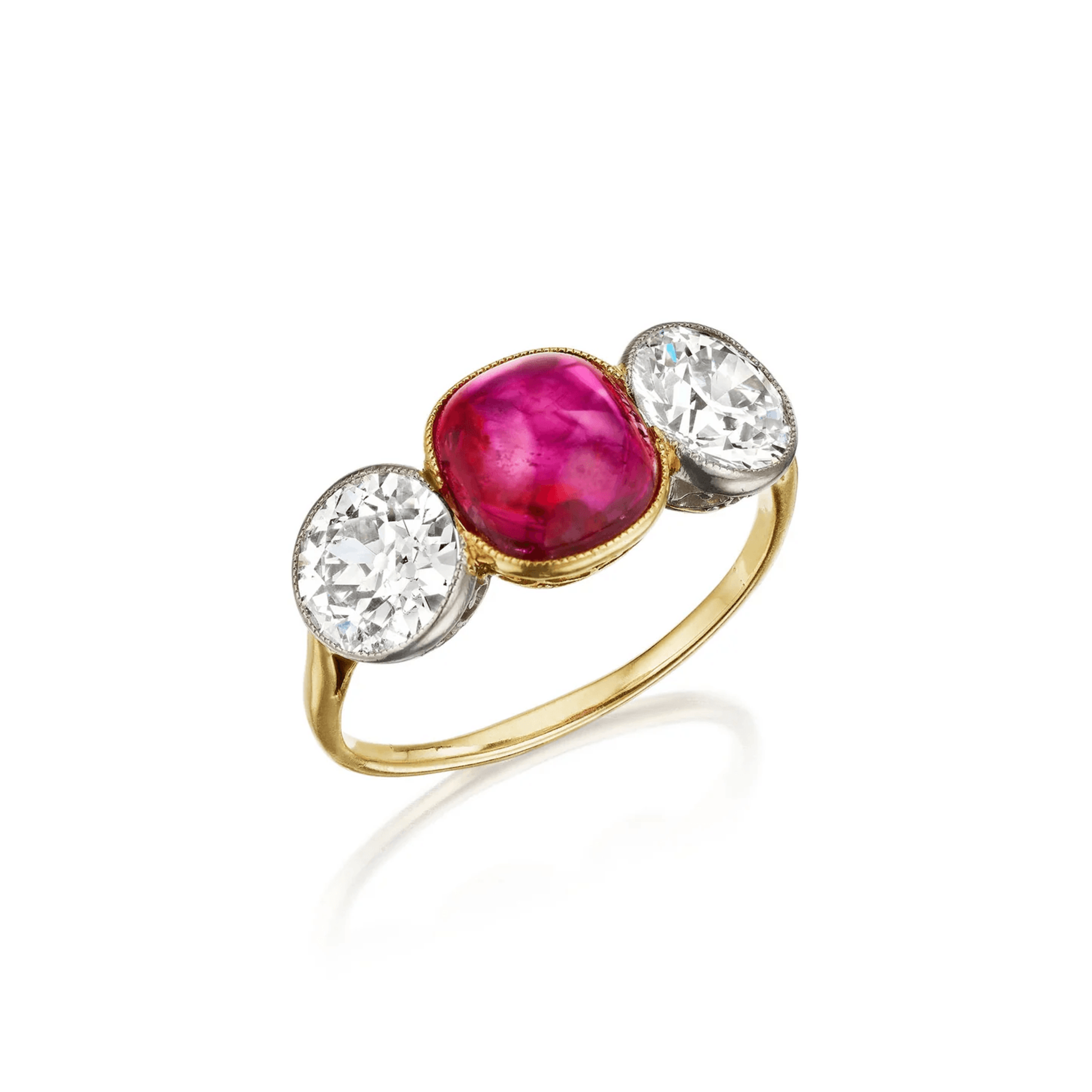 Edwardian Platinum & 18KT Yellow Gold Ruby & Diamond Ring front