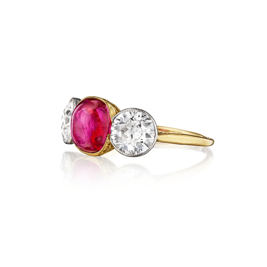 Edwardian Platinum & 18KT Yellow Gold Ruby & Diamond Ring side