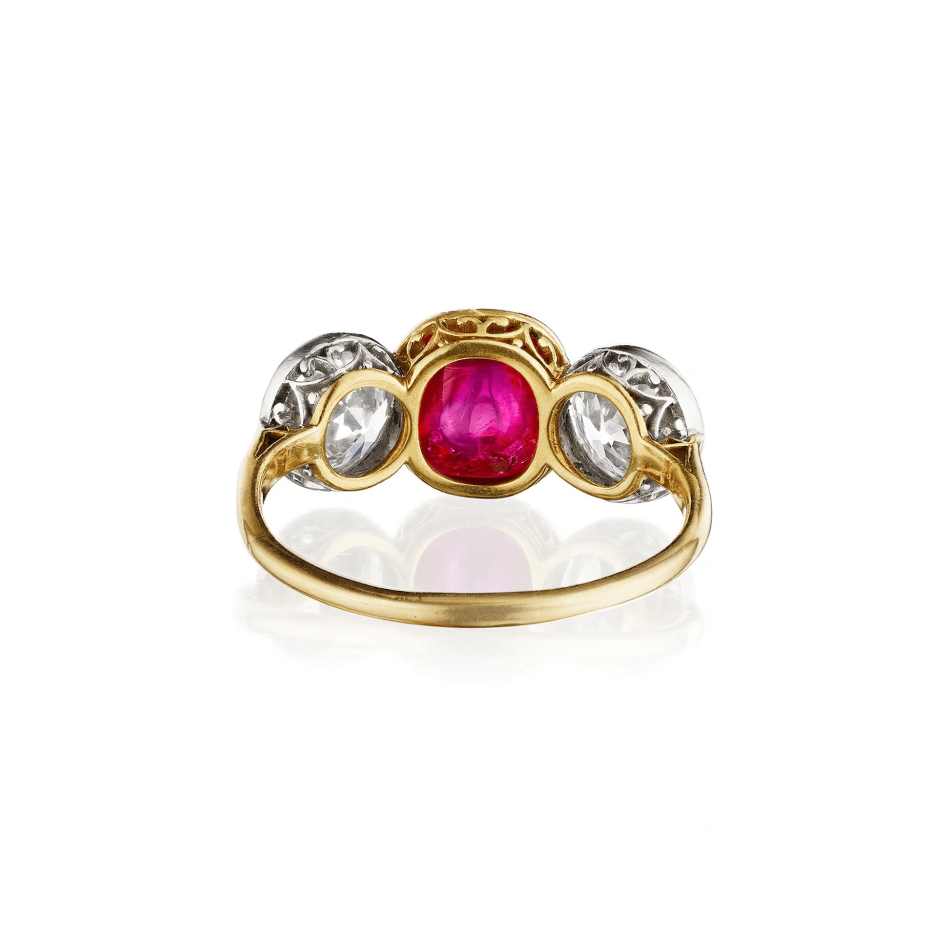 Edwardian Platinum & 18KT Yellow Gold Ruby & Diamond Ring back