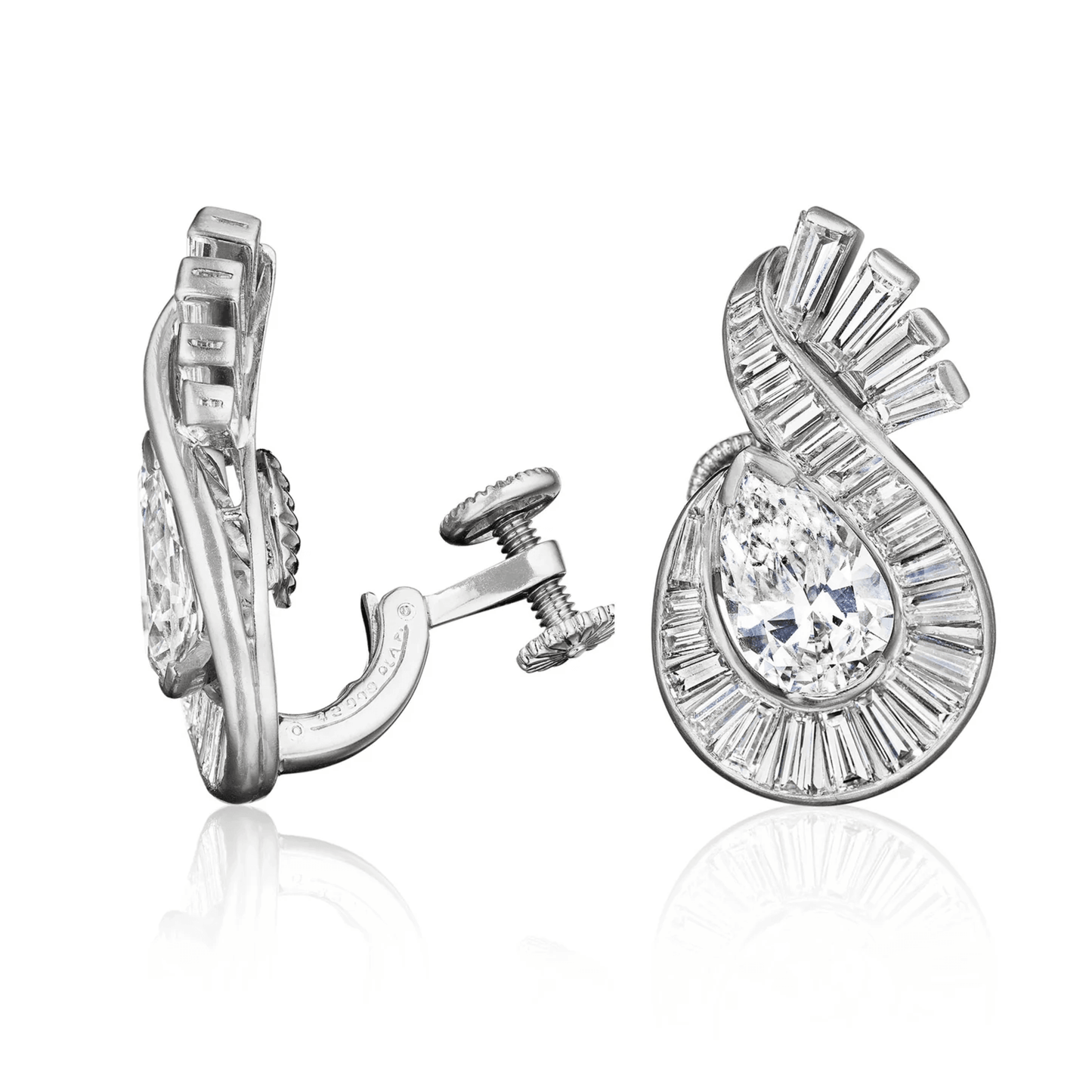Oscar Heyman Bros. 1950s Platinum Diamond Earrings side