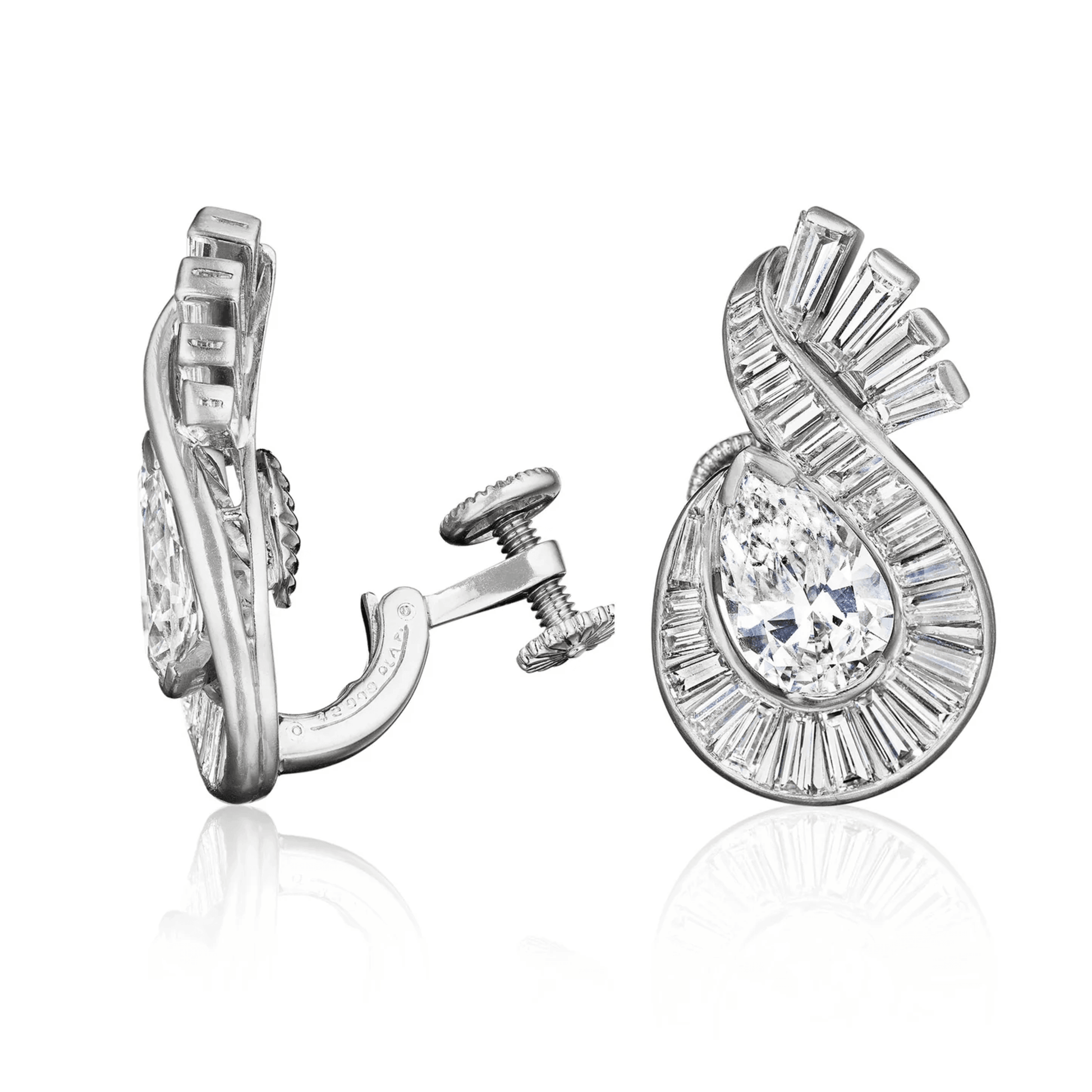 Oscar Heyman Bros. 1950s Platinum Diamond Earrings side