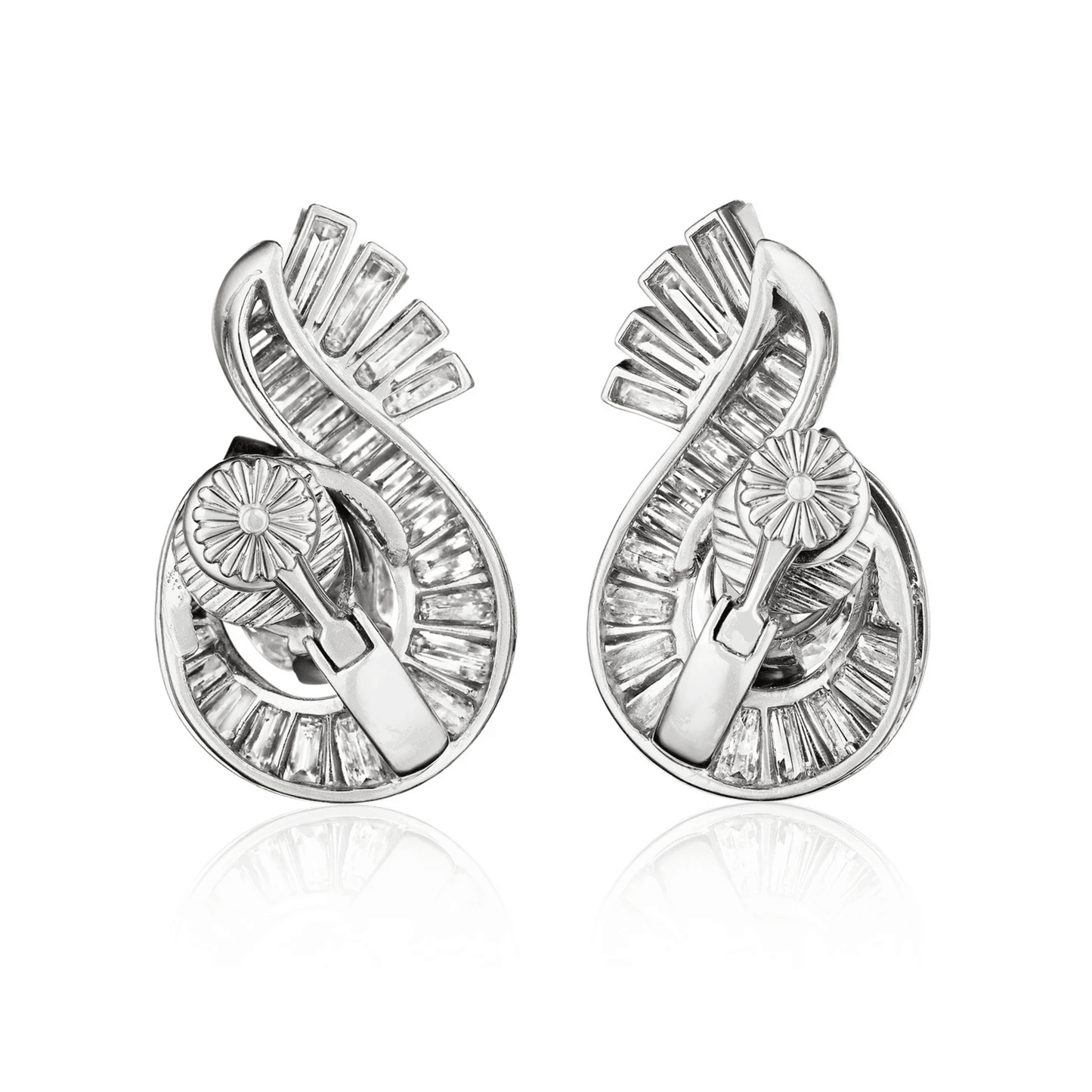 Oscar Heyman Bros. 1950s Platinum Diamond Earrings back