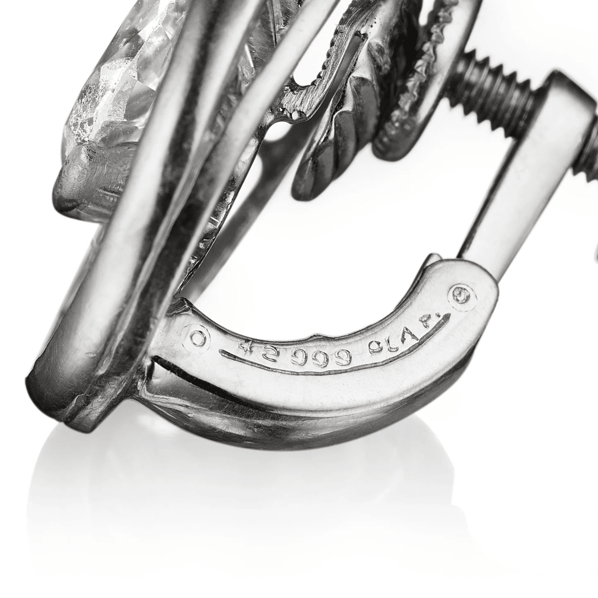 Oscar Heyman Bros. 1950s Platinum Diamond Earrings close-up