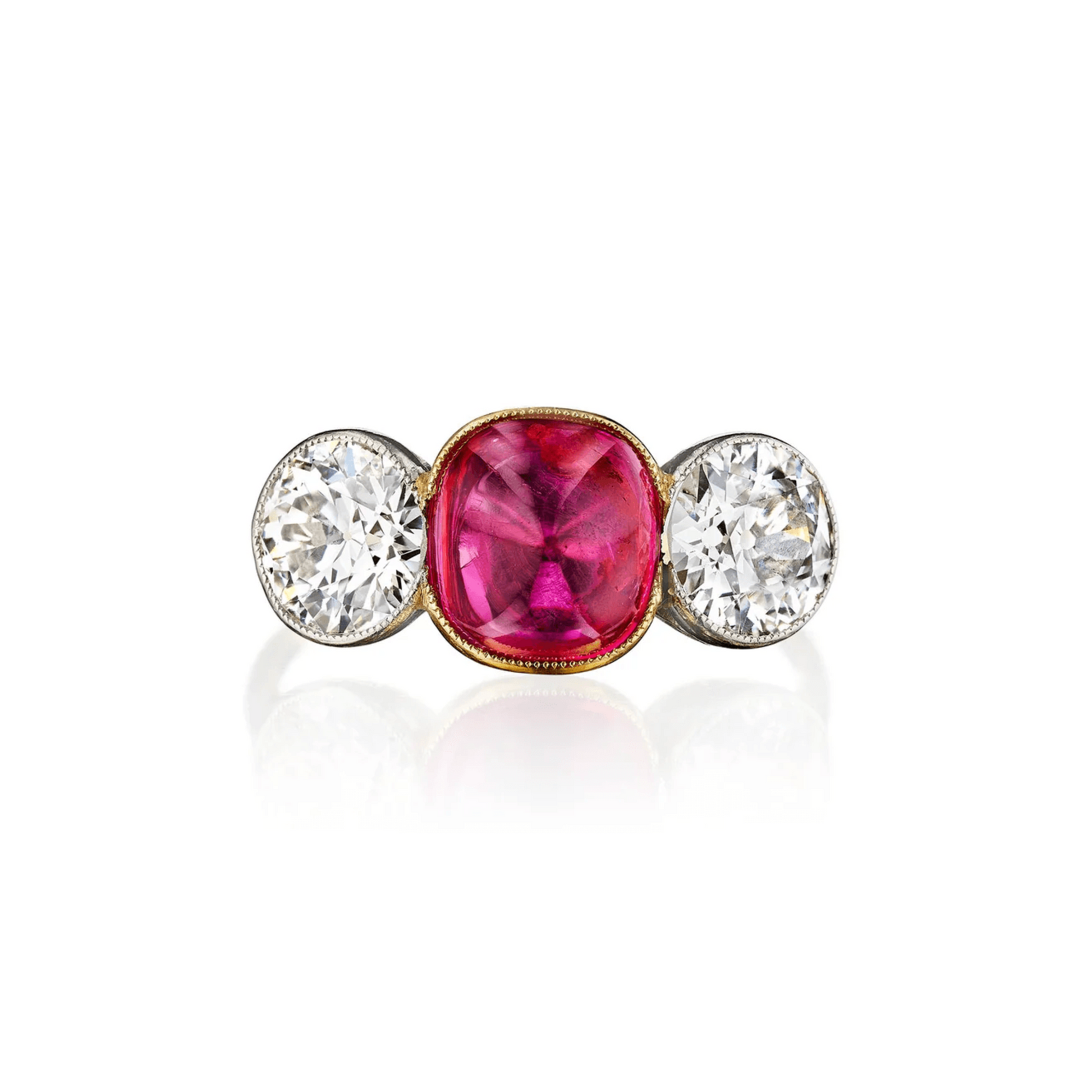 Edwardian Platinum & 18KT Yellow Gold Ruby & Diamond Ring front