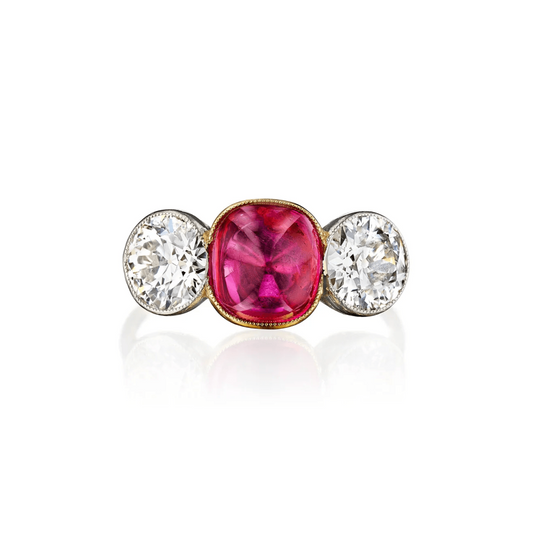Edwardian Platinum & 18KT Yellow Gold Ruby & Diamond Ring front