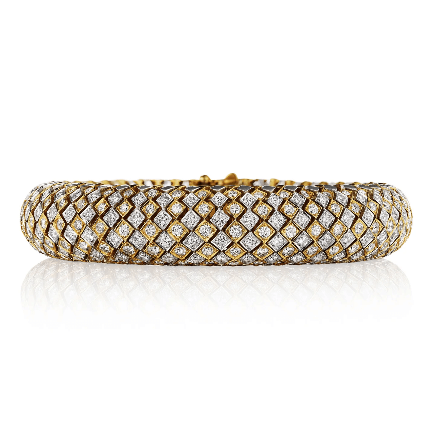 David Webb 1970s Platinum & 18KT Yellow Gold Diamond Bracelet front