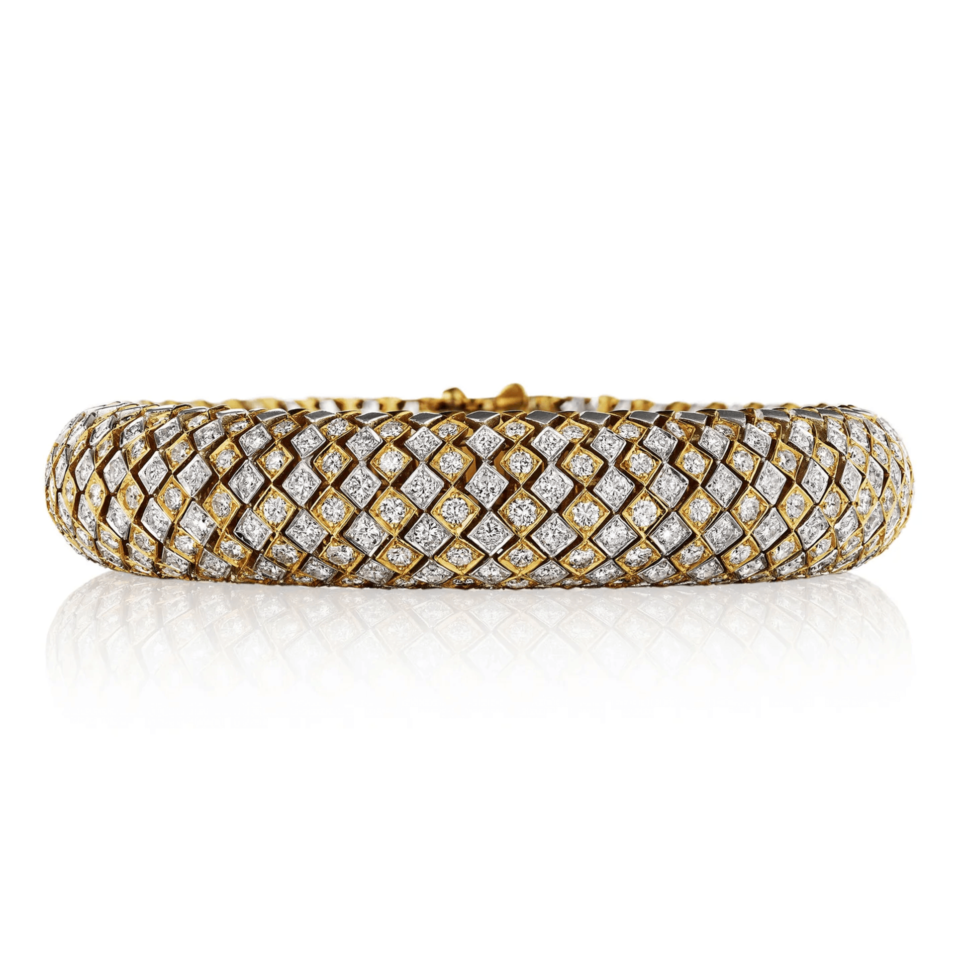 David Webb 1970s Platinum & 18KT Yellow Gold Diamond Bracelet front