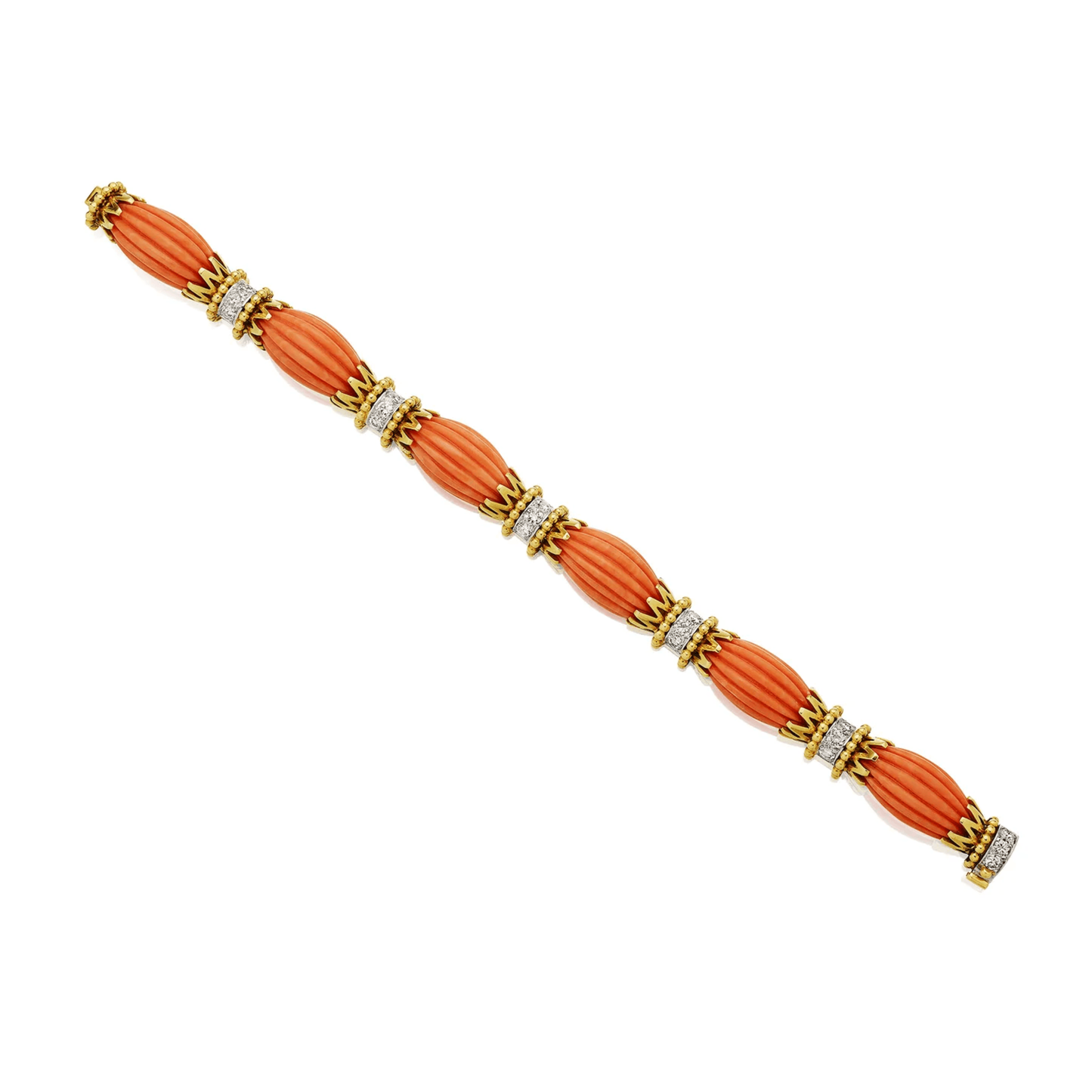 Van Cleef & Arpels 1960s 18KT Yellow Gold Coral & Diamond Bracelet front