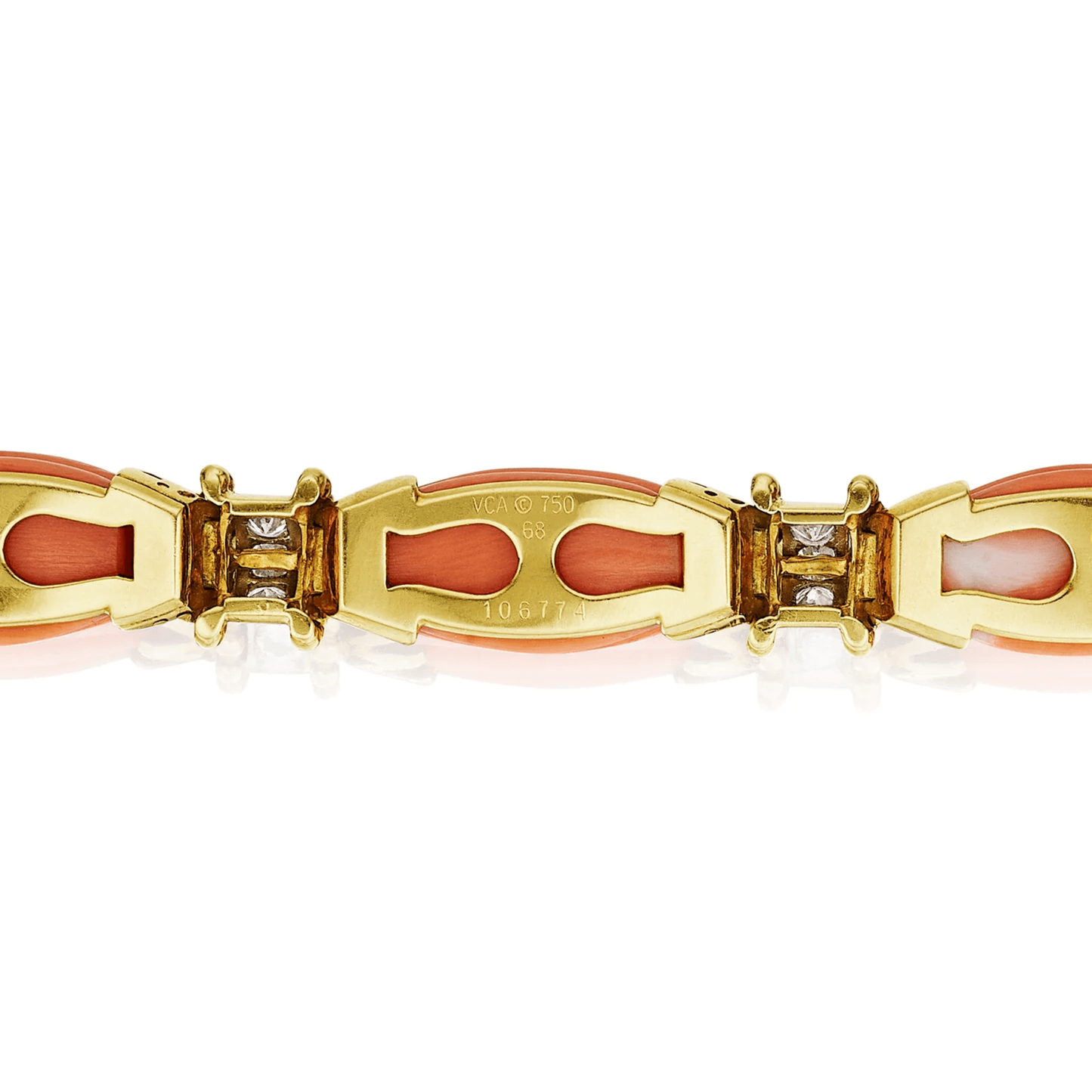 Van Cleef & Arpels 1960s 18KT Yellow Gold Coral & Diamond Bracelet signature