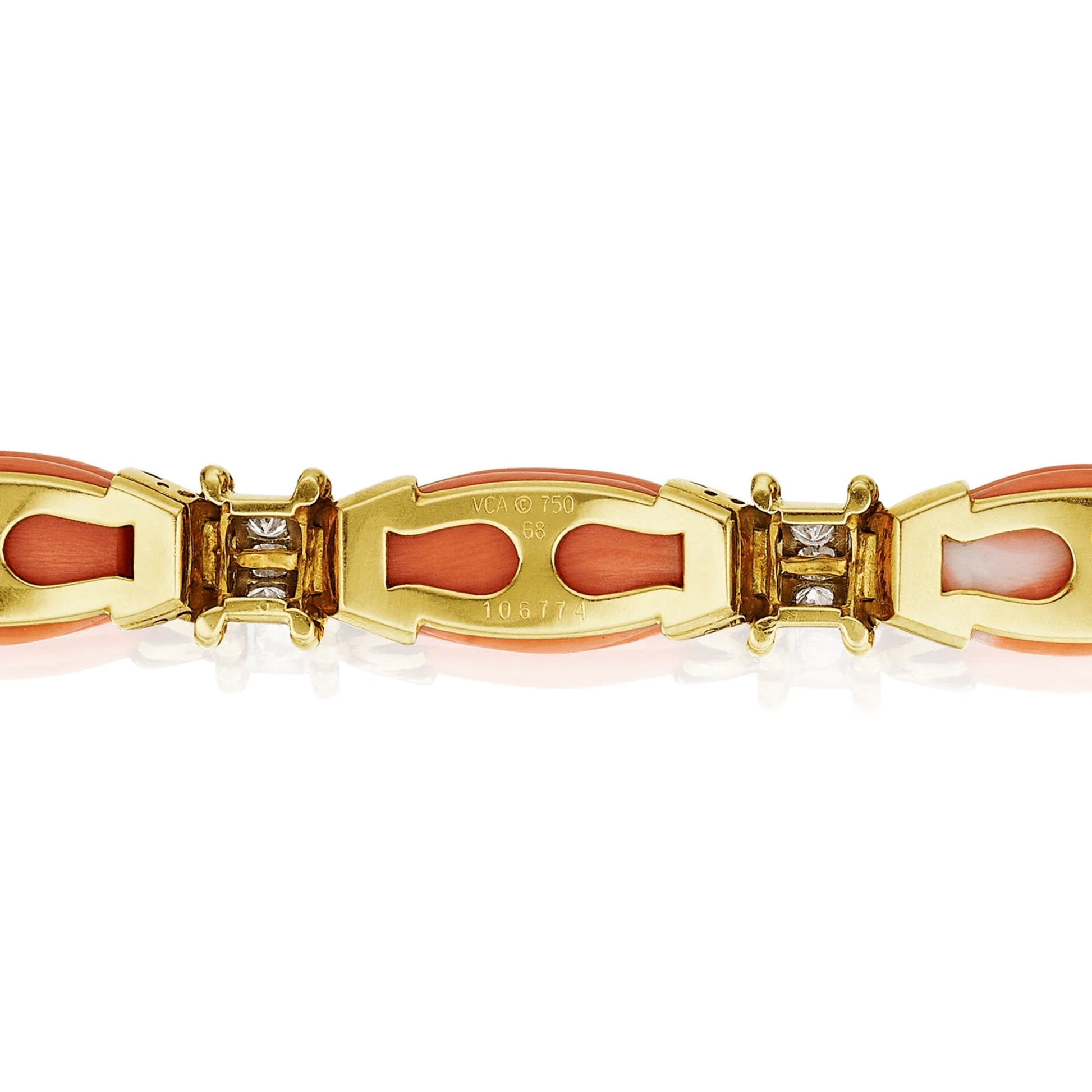 Van Cleef & Arpels 1960s 18KT Yellow Gold Coral & Diamond Bracelet signature