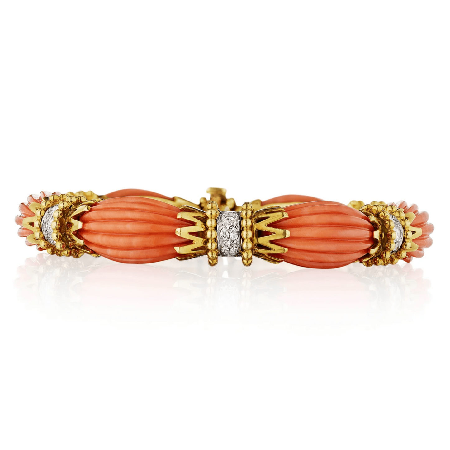 Van Cleef & Arpels 1960s 18KT Yellow Gold Coral & Diamond Bracelet front
