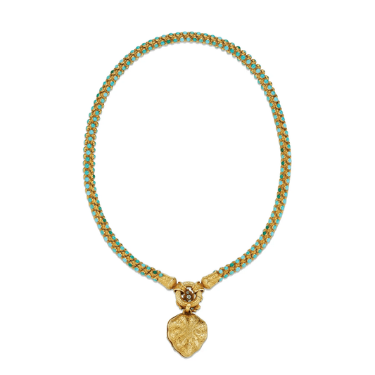 Victorian 15KT Yellow Gold Turquoise, Diamond & Enamel Heart Locket Necklace back