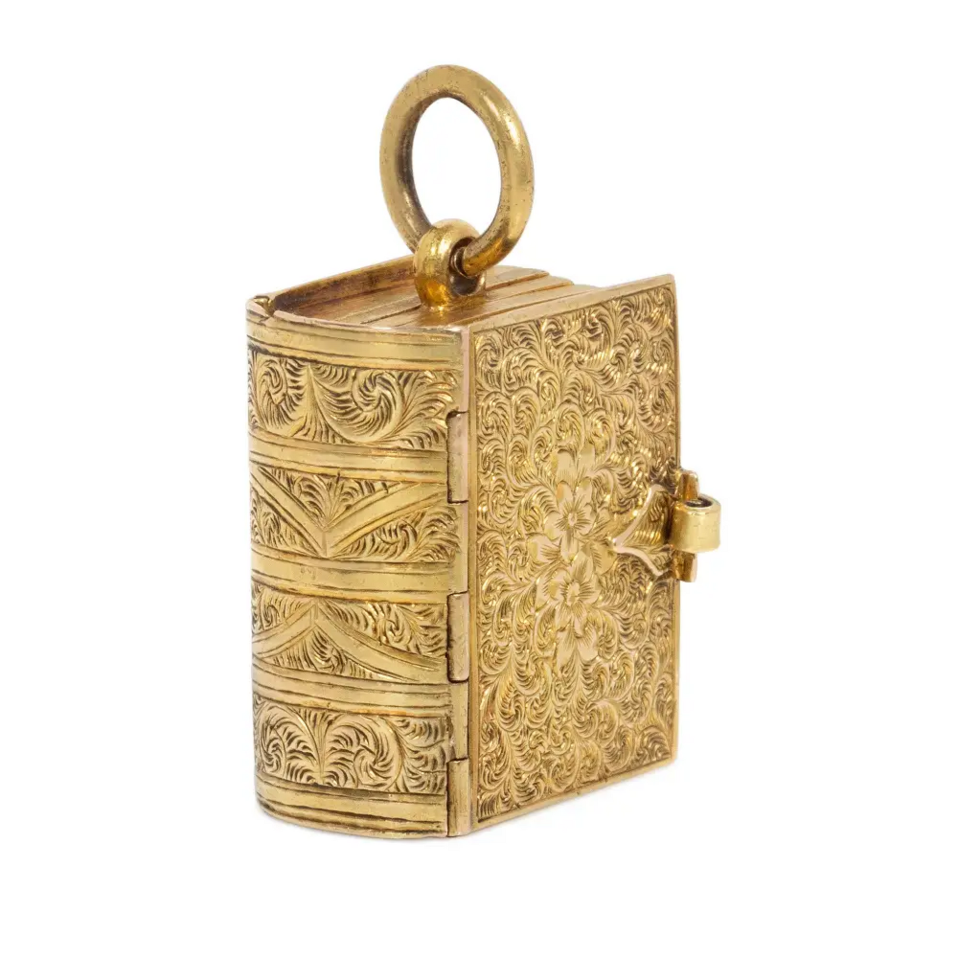 English Victorian 15KT Yellow Gold Book Locket Pendant side