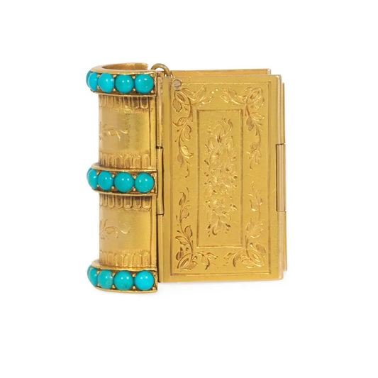 Victorian 18KT Yellow Gold Turquoise Souvenir Book Bracelet clasp