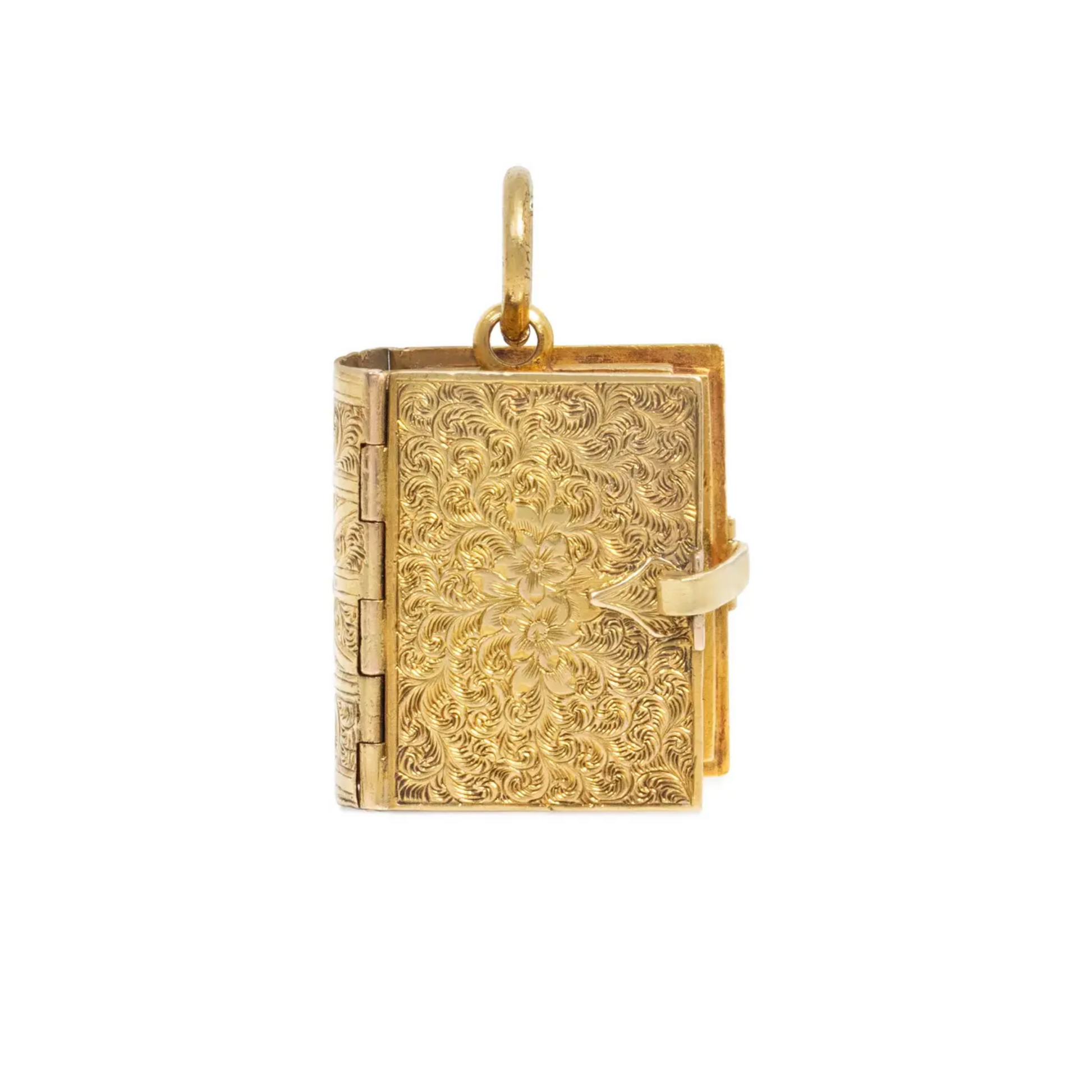 English Victorian 15KT Yellow Gold Book Locket Pendant front