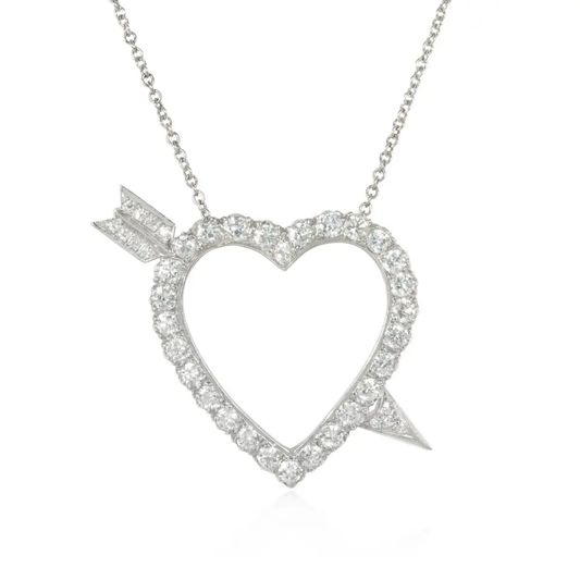 1950s 14KT White Gold Diamond Heart Necklace front