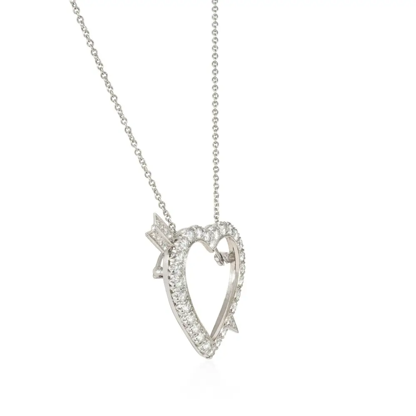 1950s 14KT White Gold Diamond Heart Necklace side