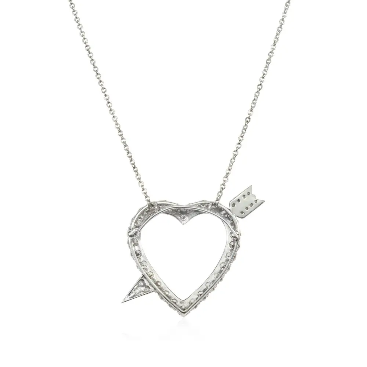 1950s 14KT White Gold Diamond Heart Necklace back