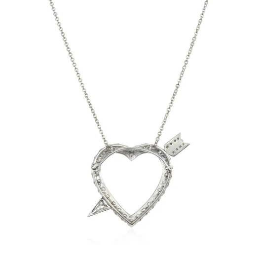 1950s 14KT White Gold Diamond Heart Necklace back