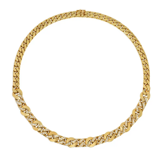 Bulgari Italy 1970s 18KT Yellow Gold Diamond Necklace front