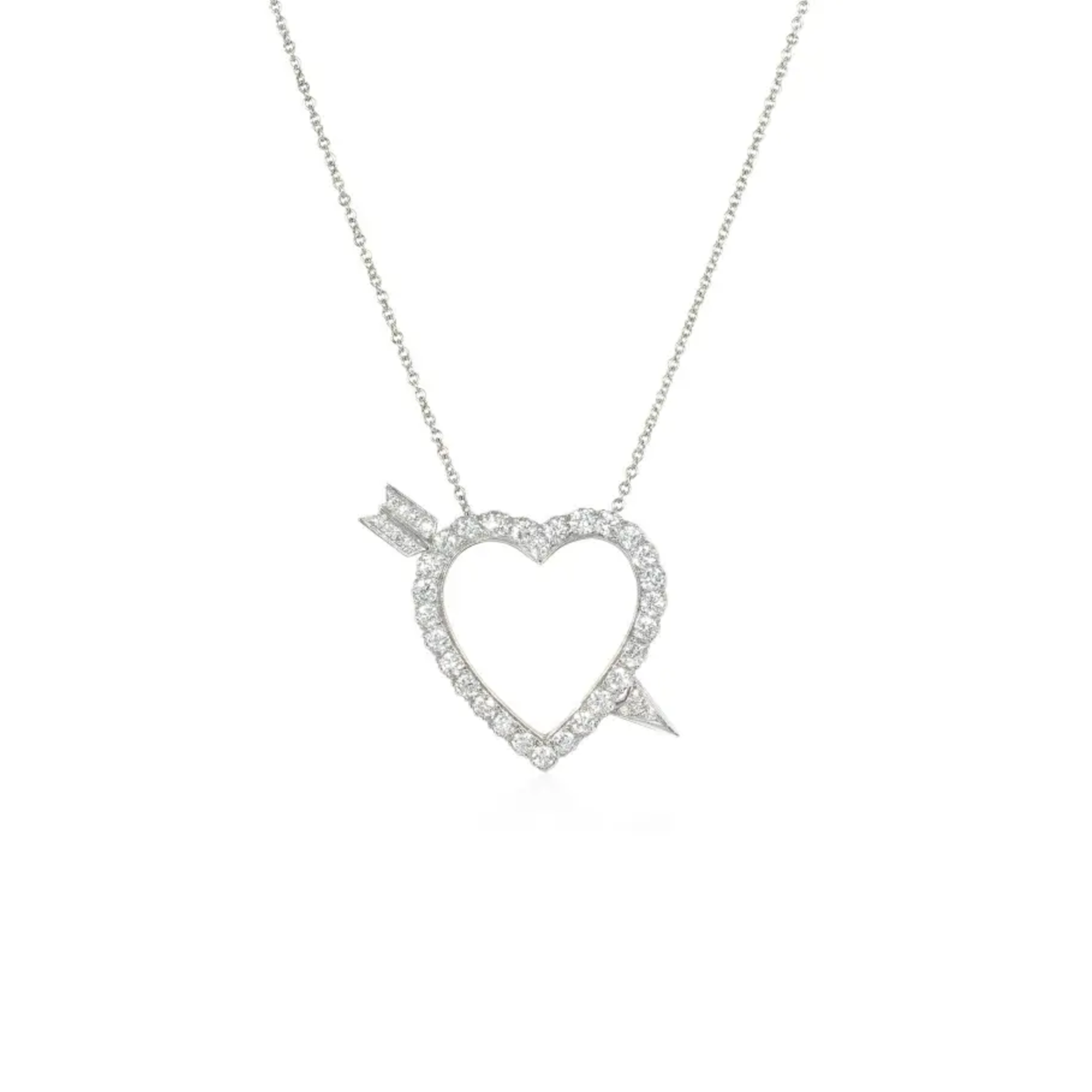 1950s 14KT White Gold Diamond Heart Necklace front