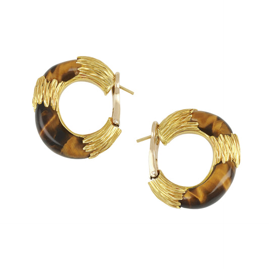 Kutchinsky English 1970s 18KT Yellow Gold Tiger's Eye Earrings side