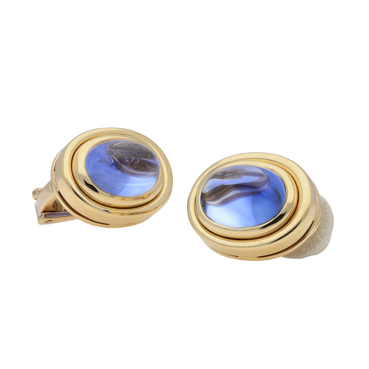 Bulgari Italy 1970s 18KT White & Yellow Gold Sapphire Earrings front