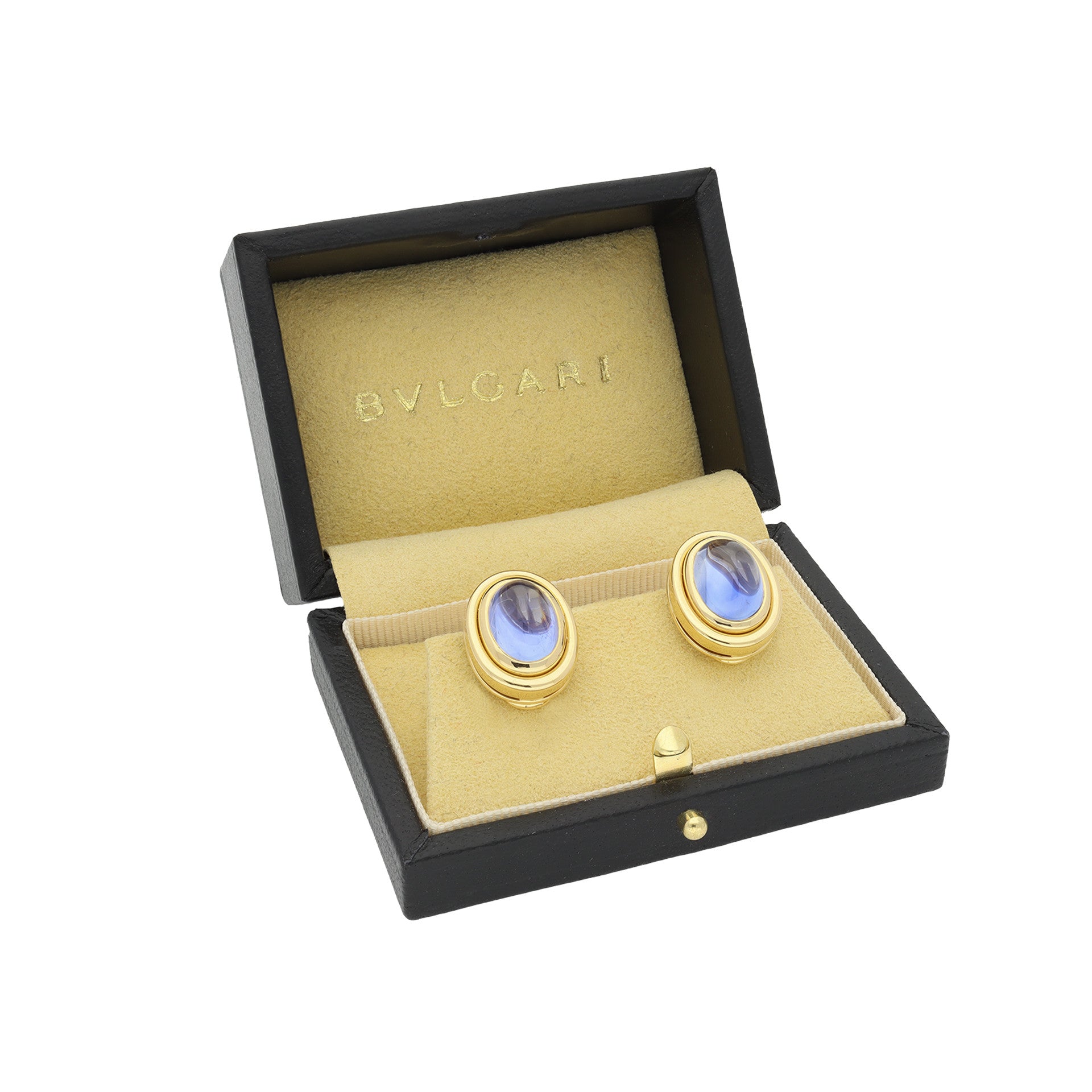 Bulgari Italy 1970s 18KT White & Yellow Gold Sapphire Earrings in box