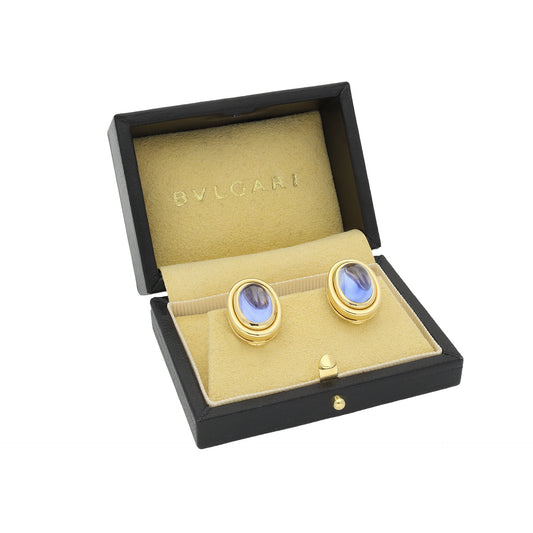 Bulgari Italy 1970s 18KT White & Yellow Gold Sapphire Earrings in box