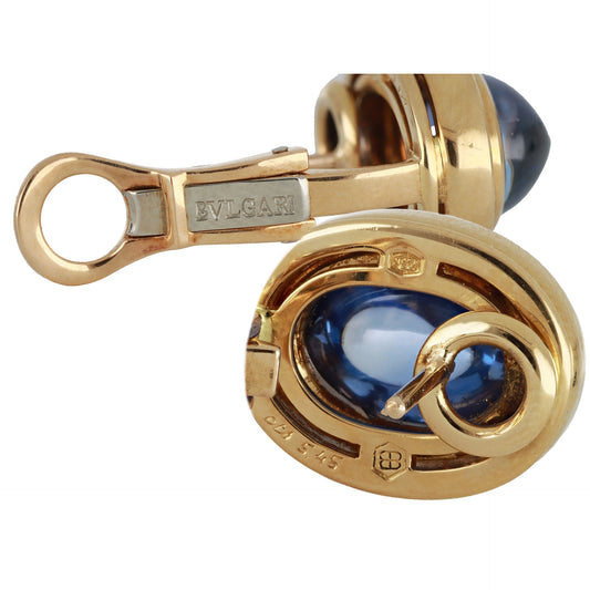 Bulgari Italy 1970s 18KT White & Yellow Gold Sapphire Earrings signature