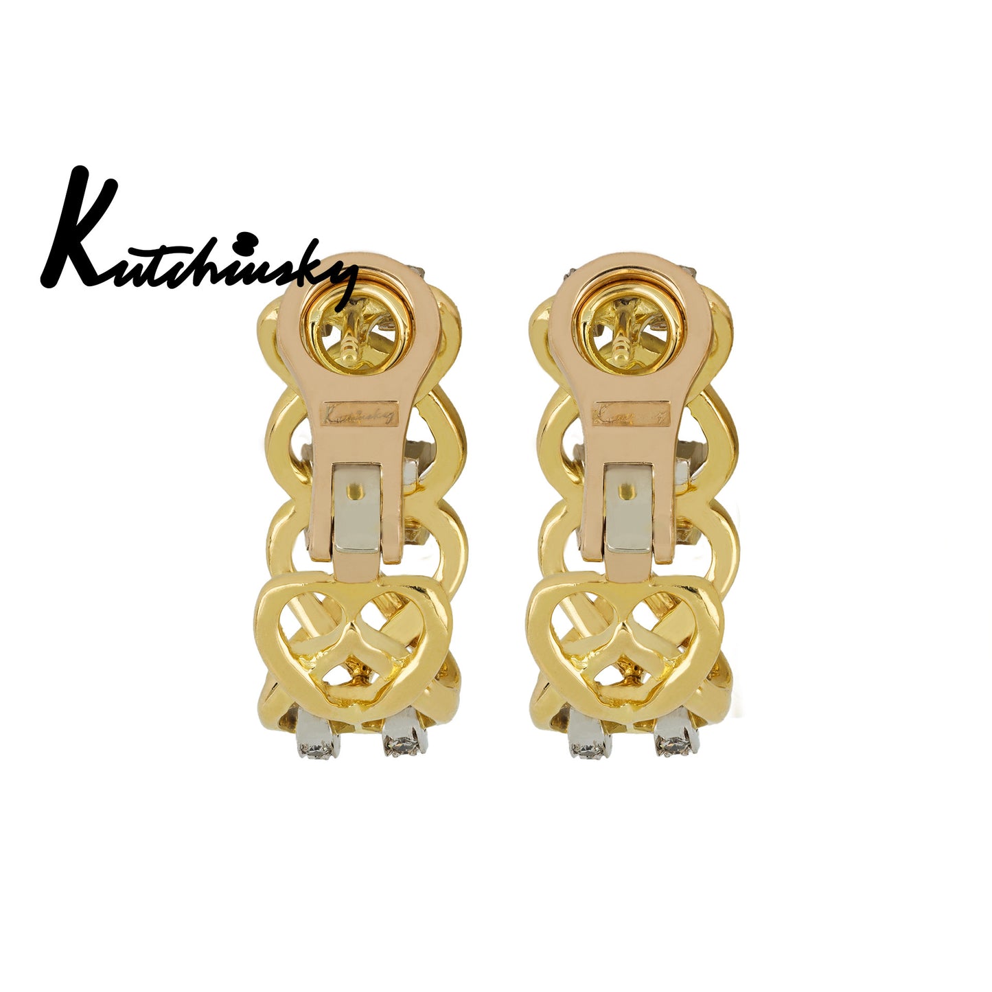 Kutchinsky English 1970s 18KT Yellow Gold Diamond Earrings signature