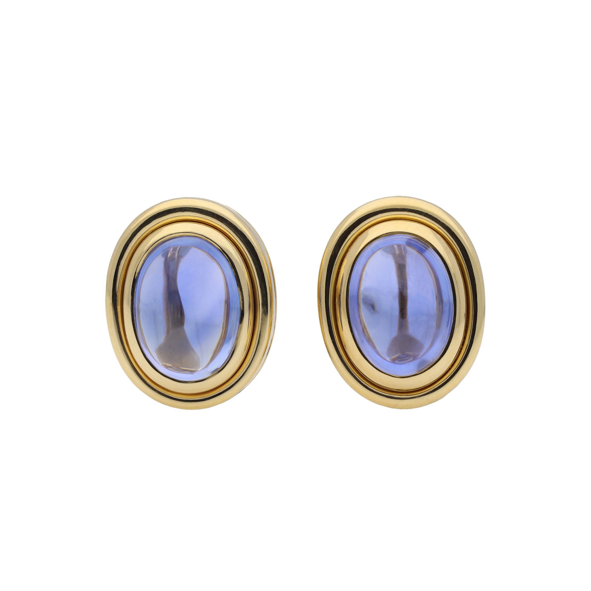 Bulgari Italy 1970s 18KT White & Yellow Gold Sapphire Earrings front