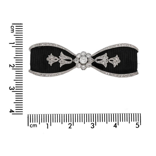 Cartier Edwardian Platinum Diamond & Ribbon Bow Brooch front