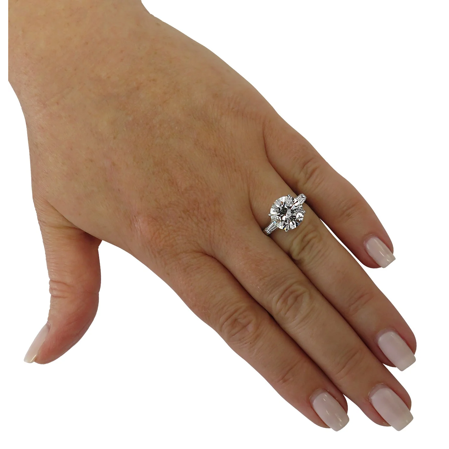 Contemporary Platinum Diamond Ring on finger