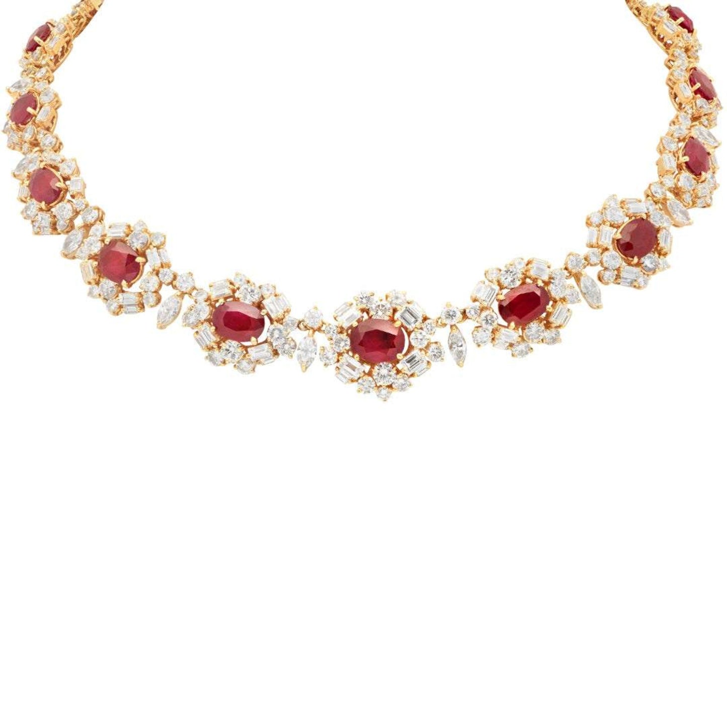 Post-1980s 18KT Yellow Gold Ruby & Diamond Necklace front