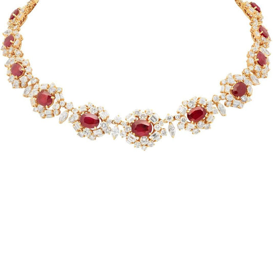 Post-1980s 18KT Yellow Gold Ruby & Diamond Necklace front